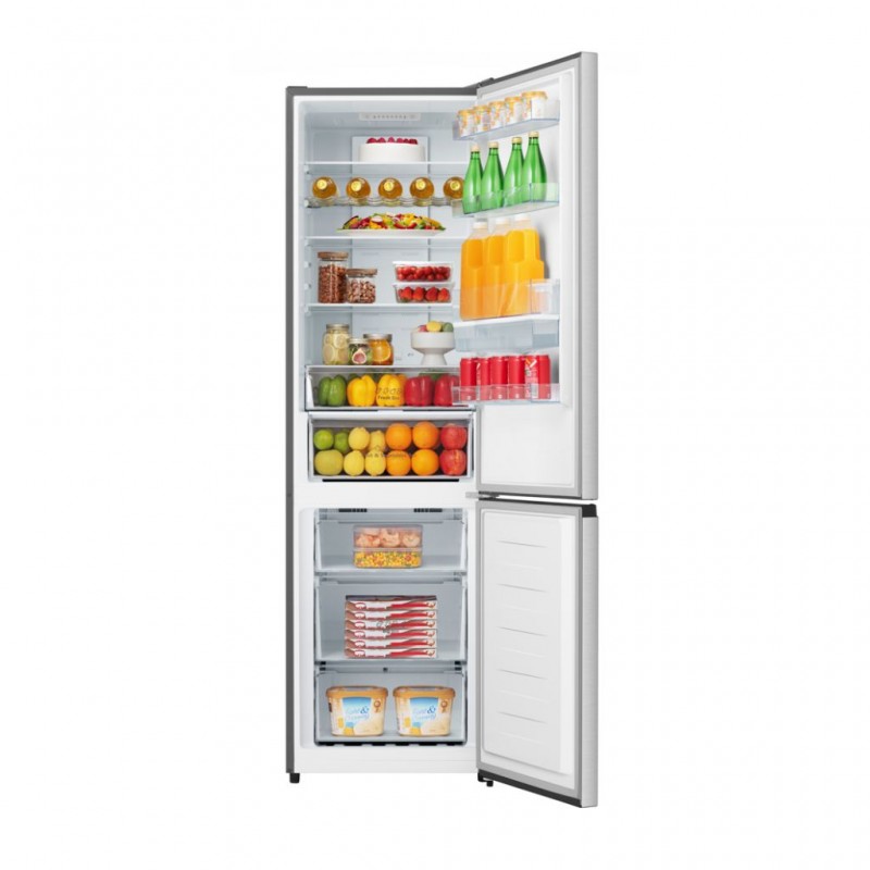 Hisense - RB435N4WCE - Bottom Mounted Fridge Freezer with Water Dispenser, No Frost, 336 liters, Stainless Steel - E Rated, Noise level: 39 decibels, H200.4 x W59.5 x D59.0 (cm) [Energy Class E]