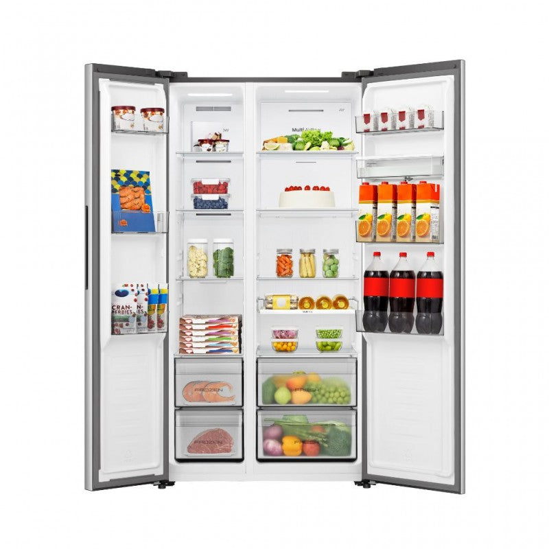 Hisense - RS3P558NMIE - American Fridge Freezer Side by Side with Non-Plumbed Water Dispenser, Total No Frost, 541 liters, Stainless Steel Inox - D/E Rated, Noise level: 37 decibels, H178.6 x W91.1 x D61.5 (cm) [Energy Class E]