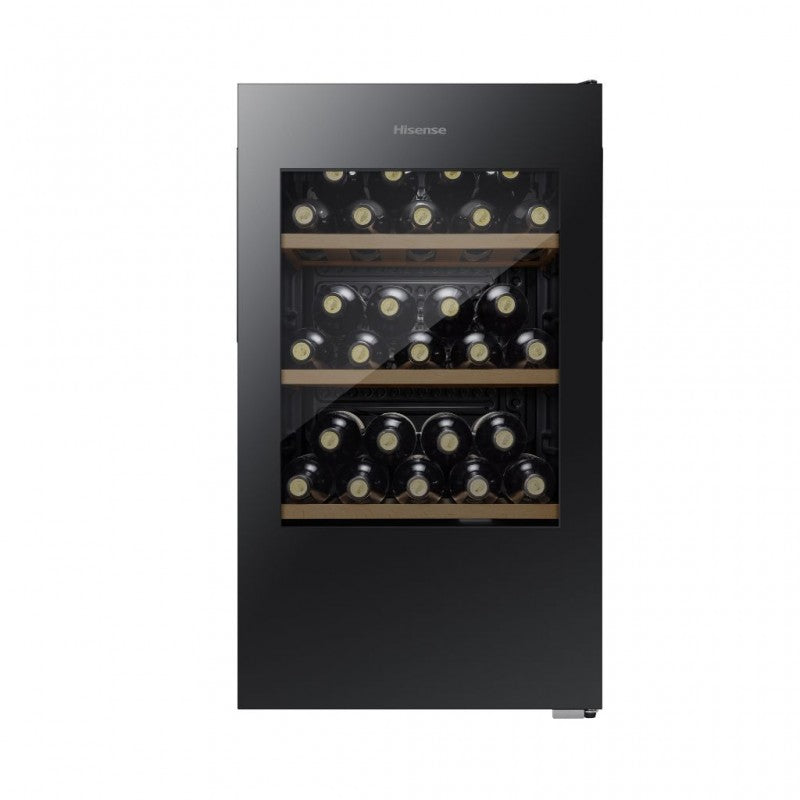 Hisense - RW12D4NWG0 - Wine Cooler Free Standing Cabinet, 30 Bottles, 93 Liters, Sleek Black - G Rated, Noise level: 38 decibels, H84.2 x W47.5 x D44.8 (cm) [Energy Class G]