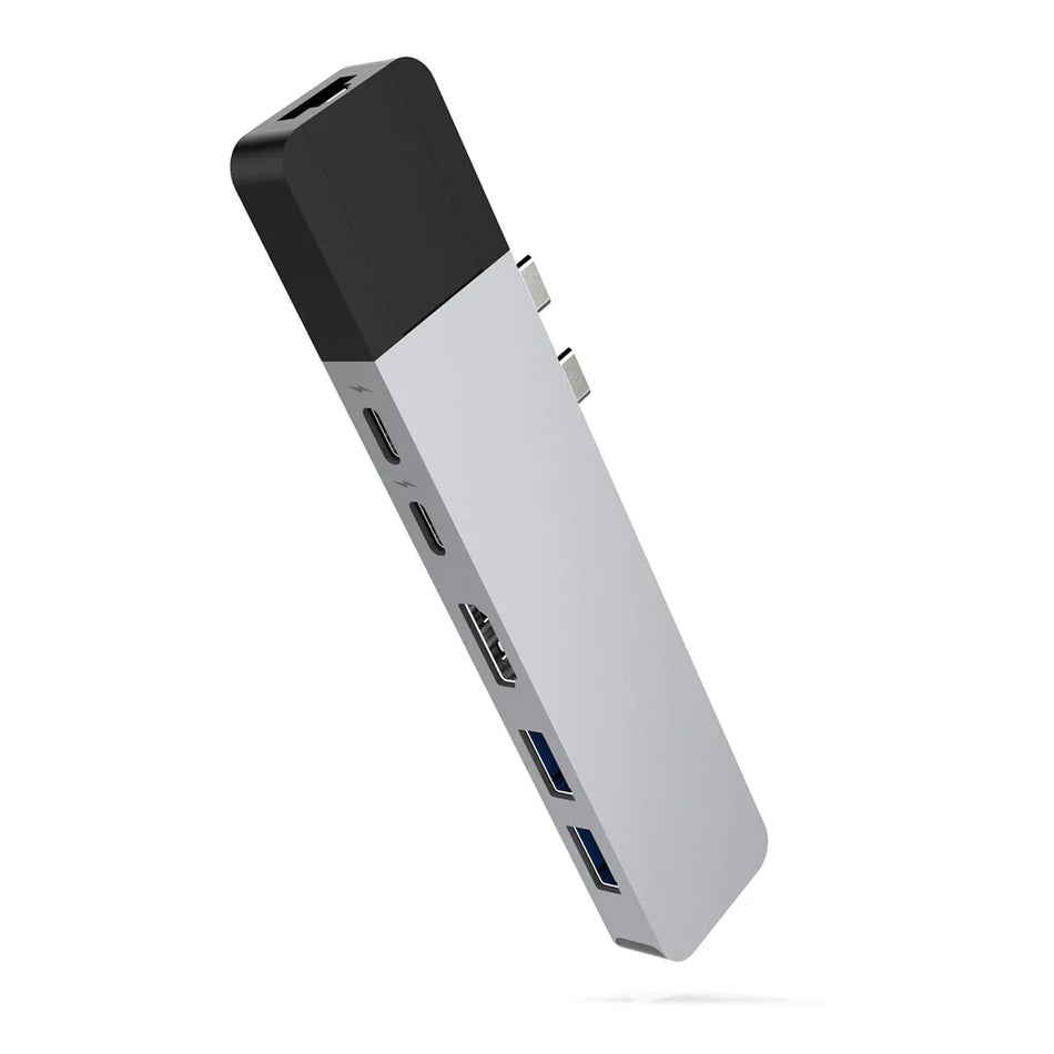 HyperDrive USB C Hub, NET 6-in-2 for MacBook Pro Air, Multi-Port USB-C Dongle w/Gigabit Ethernet, 40Gbps/100W PD, 5Gbps/60W PD, 4K30Hz HDMI (GN28N-GRAY/SILVER)