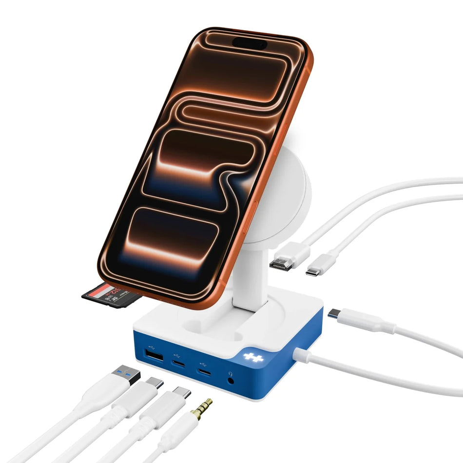 HYPER HyperDrive Flex MagCharge USB-C 3.2 Gen 1 Dock (Brilliant Blue) - Folding MagSafe & Qi Wireless Charger, 4K 60Hz HDMI, 100W Power Delivery, 2x USB-C, 1x USB-A, SD Card Reader - HD8100BUGL