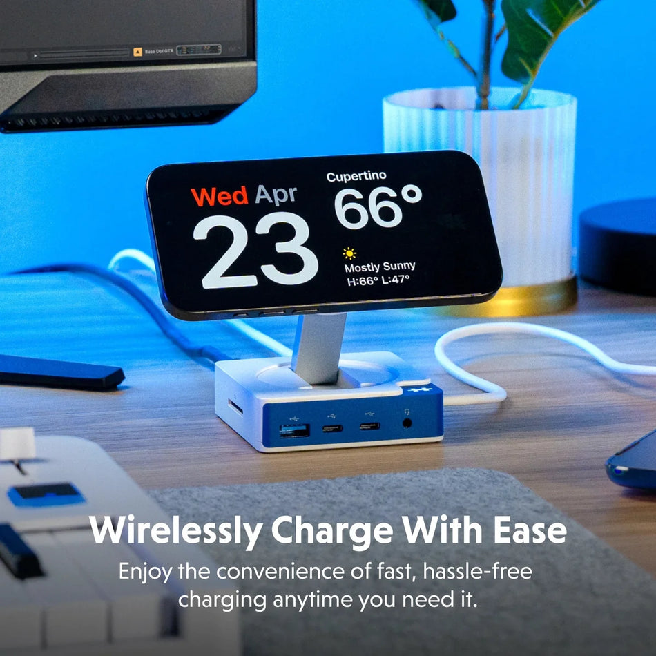 HYPER HyperDrive Flex MagCharge USB-C 3.2 Gen 1 Dock (Brilliant Blue) - Folding MagSafe & Qi Wireless Charger, 4K 60Hz HDMI, 100W Power Delivery, 2x USB-C, 1x USB-A, SD Card Reader - HD8100BUGL