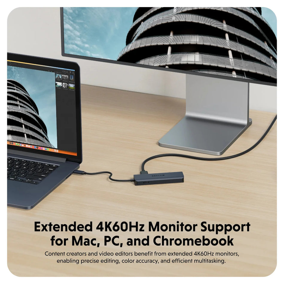 HYPER HyperDrive Next 6-Port USB-C Hub - 4K 60Hz HDMI, 100W Power Delivery, 3x USB-A 3.2 10Gbps, 1x USB-C 3.2 10Gbps - HD4008GL