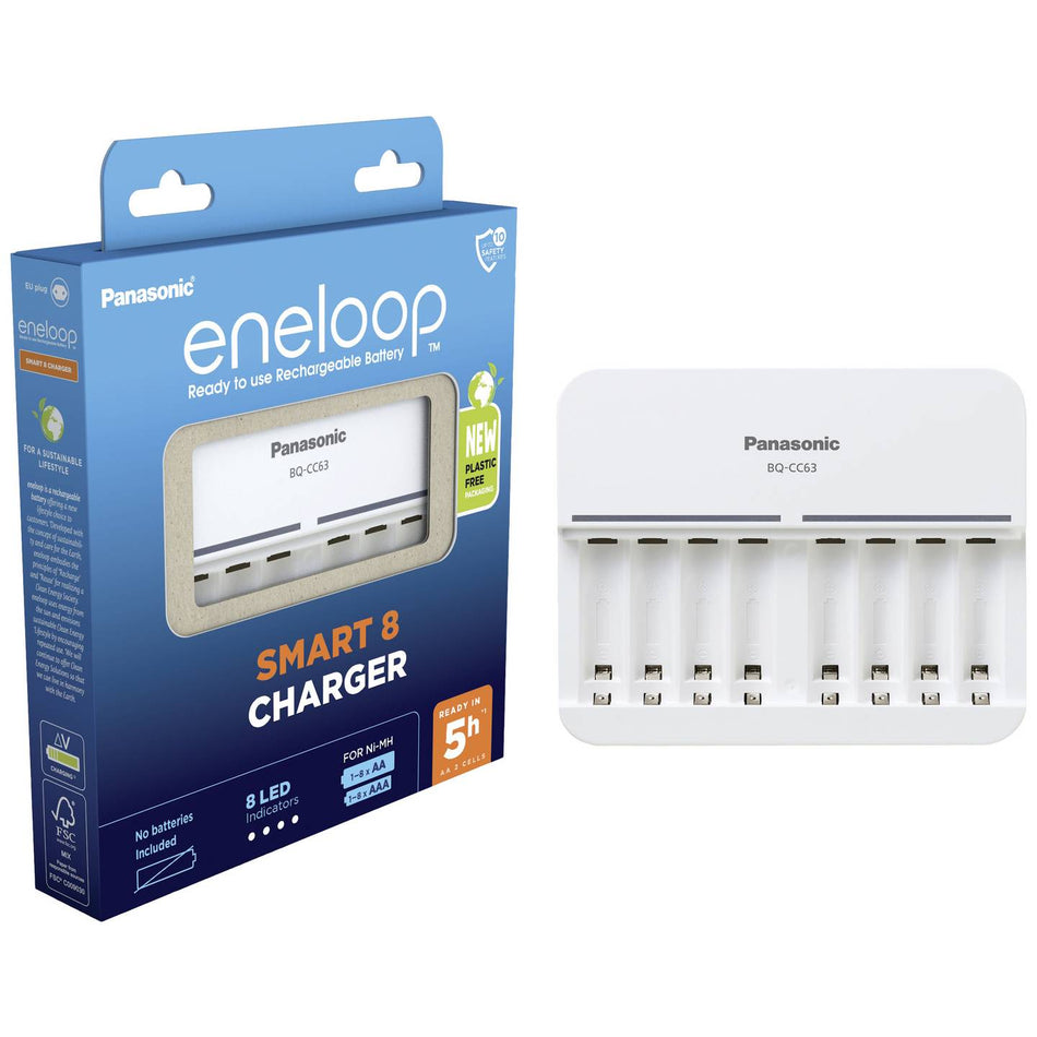 Panasonic Eneloop BQ-CC63E Smart Battery Charger | Flagship 8-Slot Independent Desktop Station for Rechargeable AA & AAA NiMH Batteries