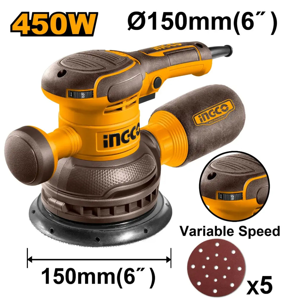 INGCO Rotary Sander (RS4516) // 150mm High-Velocity Orbital