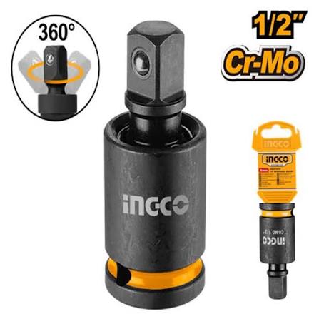 Ingco 1/2-Inch Drive Professional Industrial Impact Universal Joint – Heavy-Duty Chrome-Molybdenum Steel Swivel U-Joint Socket Adapter for High-Torque Air & Cordless Impact Wrenches (HHIUJ1202)