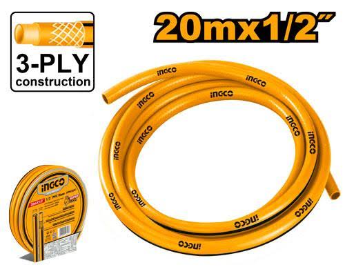 INGCO 1/2" x 20m Light-Duty Opaque PVC Garden Water Hose (Tuyau d'Arrosage en PVC) – 300 PSI Bursting Pressure, 880N Pull Resistance, Algae-Resistant Core, and UV-Stable Outer Layer (HPH2001)