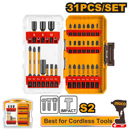 Ingco 31-Piece Professional Impact Screwdriver Bit and Magnetic Nut Setter Master Set - Heavy-Duty S2 Industrial Steel Driver Bits Kit for Impact Drivers and Cordless Drills (AKDL11306)