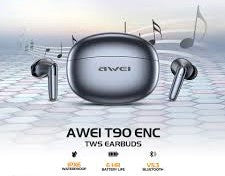 Awei T90 2 in 1 ENC Wireless Bluetooth Earbuds With Mic Noise Reduction Headphones Black