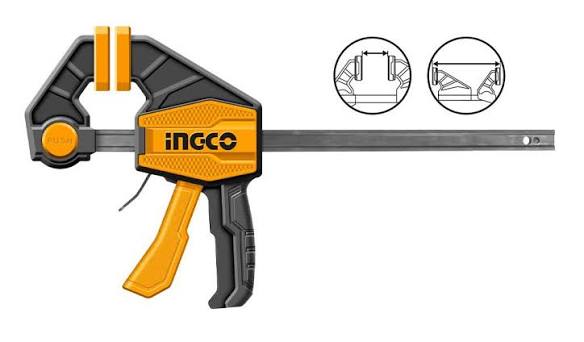 INGCO 6" (63x150mm) Quick-Release Bar Clamp – 60kg Max Clamping Force, Heavy-Duty 5x18mm Steel Bar, One-Handed Trigger Release, and Non-Marring Protective Jaws (HQBC01601)