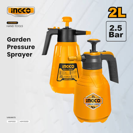 INGCO 2-Litre Handheld Garden Pressure Sprayer – Heavy-Duty Aluminum Pump Lever, 2.5 BAR Max Operating Pressure, Safety Release Valve, and Adjustable Spray Nozzle (HSPP2021)