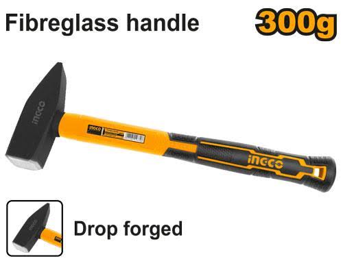 INGCO 300g Heavy-Duty Machinist Hammer – Drop-Forged #45 Carbon Steel Head, Heat-Treated Striking Faces, and High-Strength Fiberglass Handle (HMHS83001)
