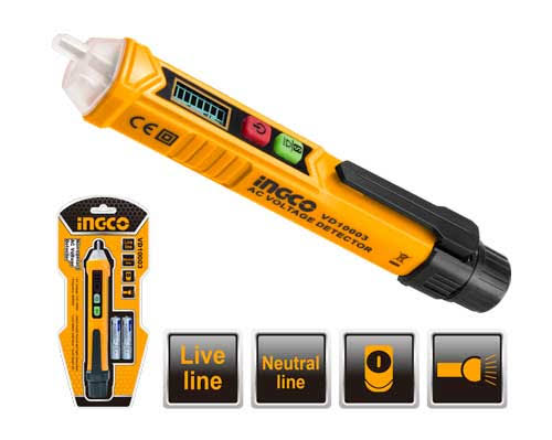 Ingco Non-Contact AC Voltage Detector | 12V–1000V Dual Sensitivity Pen Tester with LED Flashlight & Audio Alarm (VD10003)
