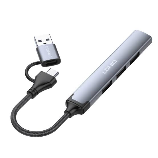 LDNIO DS-64C Hub Adapter Converter, USB + Type C to USB 3.0 + USB-C 2.0 + 2x USB 2.0 Ports, Up to 5Gbps Speed, Up to 480Mbps Speed, Aluminum Alloy Material, 0.14M Cable Length, Gray