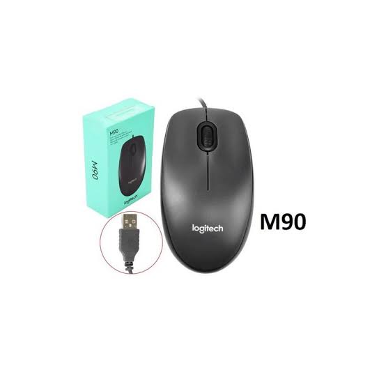 Logitech M90 Wired USB Optical Mouse - 1000 DPI Ambidextrous Full-Size Design - Grey