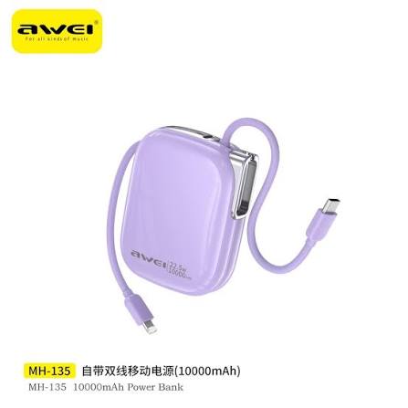Awei MH135 10,000mAh 22.5W Fast Charging Power Bank - Purple