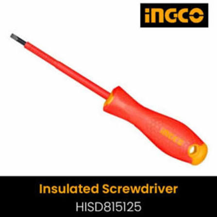Ingco 125mm Insulated Slotted Screwdriver | VDE 1000V Certified Cr-V Flat Head Electrician Hand Tool (HISD815125)