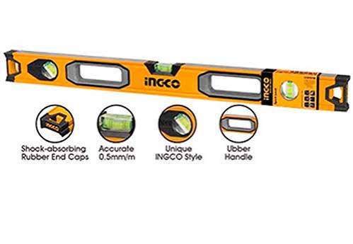 INGCO 150cm Heavy-Duty Aluminum Spirit Level – 1.5mm Frame Thickness, High-Precision 0.5mm/m Vials, Double-Side Milled Surfaces, and V-Groove Base (HSL08150)