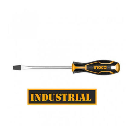 INGCO 8.0mm x 150mm Slotted Screwdriver – Industrial Cr-V Steel Round Shank, Precision Flat Head, and Ergonomic Soft Grip Handle (HS288150)