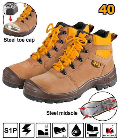 INGCO Industrial Steel-Toe Safety Boots (Chaussures de Sécurité) – S1P SRC Rated, Anti-Penetration Midsole, Buffalo Leather, EU Size 40 (SSH02S1P.40)