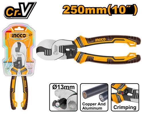 INGCO 10" / 250mm Heavy-Duty Cable Cutter (Coupe-Câble) – High-Grade Carbon Steel Jaws, Shear-Type Cutting Edges, Clean Burr-Free Cuts, and Soft-Grip Ergonomic Handles (HCCB0210)