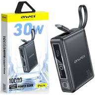 Awei P87K 10000mAh 30W PowerBank Built-In Cable Power Bank Mini Powerbank Portable 30W Fast Charging Power Bank