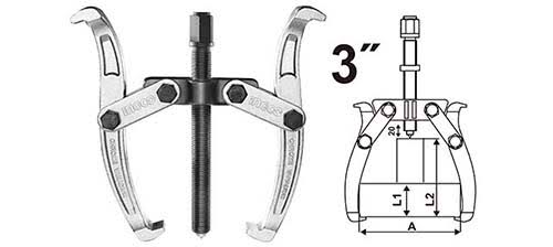 INGCO 3" (75mm) Two-Jaw Gear Puller – Drop-Forged Chrome Vanadium Steel, Reversible Jaws, and Fine-Thread Forged Central Screw (HGP08023)
