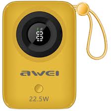 AWEI P23K Support 22.5W 20W PD built-in Cable 10000mAh Mini Super Fast Charge Power Bank Yellow