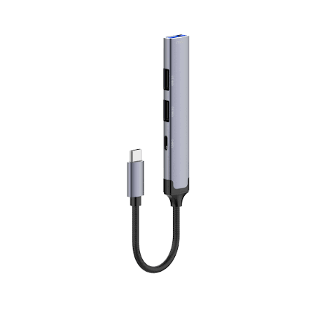 LDNIO DS-34C | 4-in-1 Mini Type-C Multi-Function Docking Station (12cm Travel Cable) | 1x USB 3.0 + 2x USB 2.0 + 1x Type-C 2.0 High-Speed Expansion