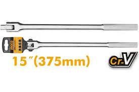 INGCO 1/2" Drive 375mm (15") Heavy-Duty Flexible Breaker Bar Handle – Drop-Forged Chrome Vanadium Steel, 180° Swivel Head, Chrome-Plated Finish, and Non-Slip Knurled Grip (HFXH012151)