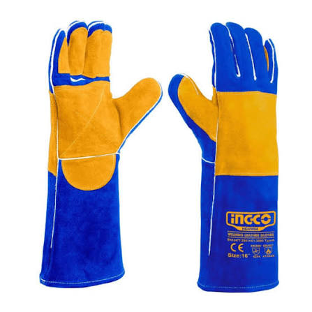 INGCO 16" Heavy-Duty Welding Leather Gloves (Gants de Soudeur en Cuir) – AB-Grade Royal Leather, Heat Resistant up to 350°C, Fire-Resistant Kevlar Thread Sewing, and Velvet Lining (HGVW04)