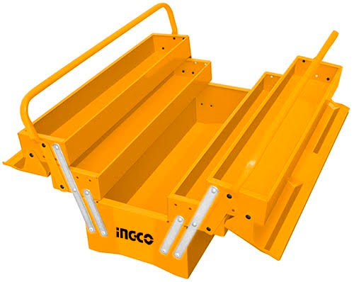 INGCO 495 x 200 x 290mm 3-Tier 5-Tray Cantilever Metal Tool Box (Boîte à Outils en Métal) – 0.6–0.8mm Heavy-Gauge Steel, Full-Access Spread Drawers, Double Handle, and Padlock Hole (HTB02)