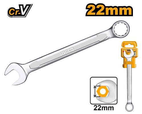 INGCO 22mm Combination Spanner – Premium Chrome Vanadium Steel, Anti-Slip Matte Chrome Finish, and High-Torque Dual-End Open & Ring Wrench (HCSPA221)