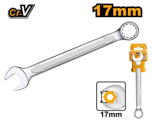 INGCO 17mm Combination Spanner – Premium Chrome Vanadium Steel, Anti-Slip Matte Chrome Finish, and High-Torque Dual-End Open & Ring Wrench (HCSPA171)