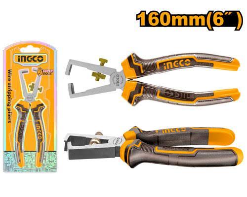 INGCO 6" / 160mm Wire Stripping Pliers (Pince à Dénuder) – #55 Carbon Steel, Precision Adjustment Screw, Anti-Rust Finish, and Two-Color Soft Grip (HWSP08168)