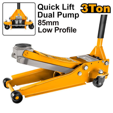 INGCO 3-Ton Low-Profile Hydraulic Floor Jack – Fast-Lifting Dual Pump System, Ultra-Low 85mm Clearance, 515mm Max Lifting Height, and Heavy-Duty Steel Construction (HFJ304)