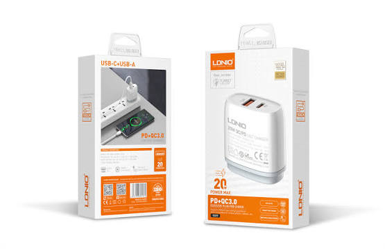 LDNIO Q229 20W Dual Port PD & QC 3.0 Fast Travel Charger Wall Adapter (US / UK / EU Plug)