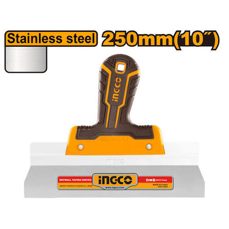 INGCO 10" / 250mm Drywall Taping Knife (Couteau à Enduire / Couteau à Jointer) – 0.5mm Flexible Carbon Steel Blade, Reinforced Aluminium Backing Profile, and Ergonomic Handle (HPUT78250)