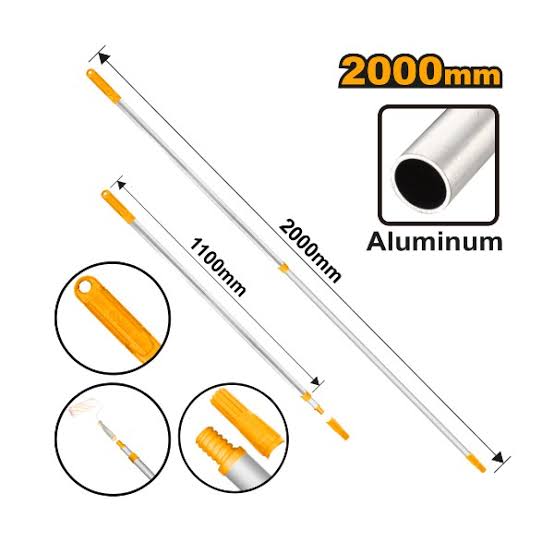 INGCO 1.1m to 2.0m Aluminum Telescopic Extension Pole – 2-Section Adjustable Extension Shaft with Threaded Screw Mount & Push-In Insert Connection (HRCEP0201)