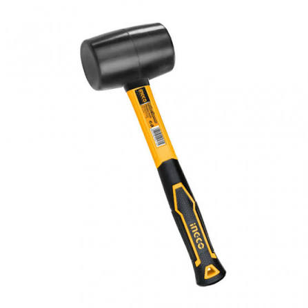 INGCO 16oz / 450g Heavy-Duty Rubber Mallet Hammer – Non-Marring Solid Black Rubber Head, High-Strength Fiberglass Handle, and Non-Slip Rubberized Ergonomic Grip (HRUH8216)