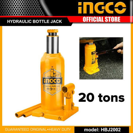 INGCO 20-Ton Heavy-Duty Hydraulic Bottle Jack – Built-In Safety Valve, 240mm to 460mm Lifting Range, Wide Base Stability, and High-Precision Ram (HBJ2002)