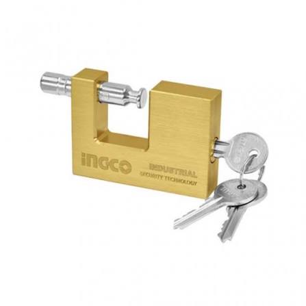 INGCO 90mm Heavy-Duty Solid Brass Block Padlock – Armor-Protected Straight Shackle, Anti-Cut Steel Pin, Solid Brass Body, and 3 Precision Brass Keys Included (DBBPL0902)