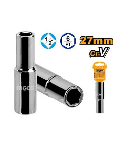INGCO 27mm 1/2" Drive Deep Hexagonal Socket – Premium 50BV30 Chrome Vanadium Steel, High-Torque 6-Point Profile, and Black Nickel Plated Corrosion Protection (HHAST12273L)