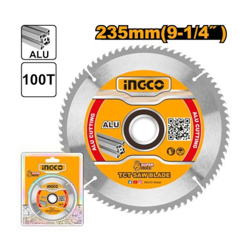 Ingco 235mm TCT Circular Saw Blade for Wood | 100-Tooth Fine Finish Timber Disc with 30mm Arbor and Reduction Rings (TSB3235100)