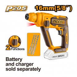 INGCO Cordless Rotary Hammer (CRHLI20168) – 16mm Drilling Capacity, High-Performance Motor, Multi-Function Mode Selector, Compact and Ergonomic Design, Optimized for Precision Masonry and Concrete Drilling Applications.