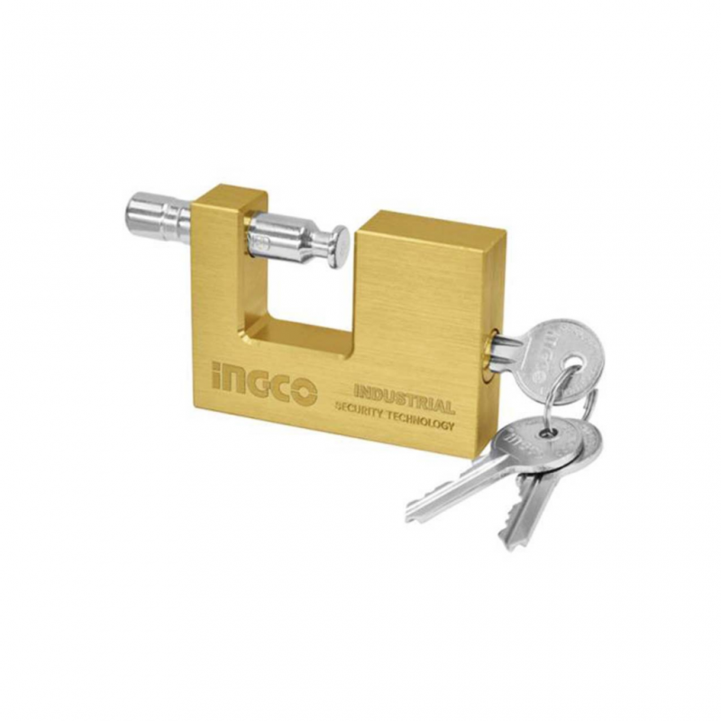 INGCO 70mm Heavy-Duty Solid Brass Block Padlock – Premium Monoblock Armored Security Lock with Anti-Cut Hardened Shackle & 3 Brass Keys (DBBPL0702)