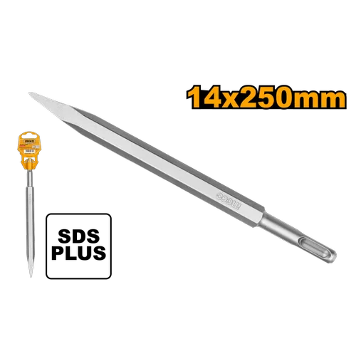 Ingco 250mm SDS Plus Pointed Chisel | 14mm Forged Steel Demolition Bit for Concrete and Masonry (DBC0112501)