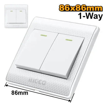 Ingco 2-Gang 1-Way Switch (HESSH02101) 16A Flush-Mounted Wall Switch for Modern Home, Office & Commercial Electrical Installations