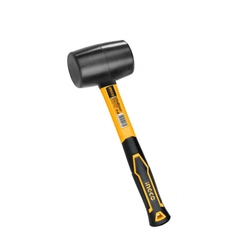INGCO 8oz (220g) Rubber Hammer (Marteau en Caoutchouc) – Non-Marring Black Rubber Head, High-Strength Fiberglass Handle, Soft Rubberized Grip, and Shock-Absorbing Core (HRUH8208)