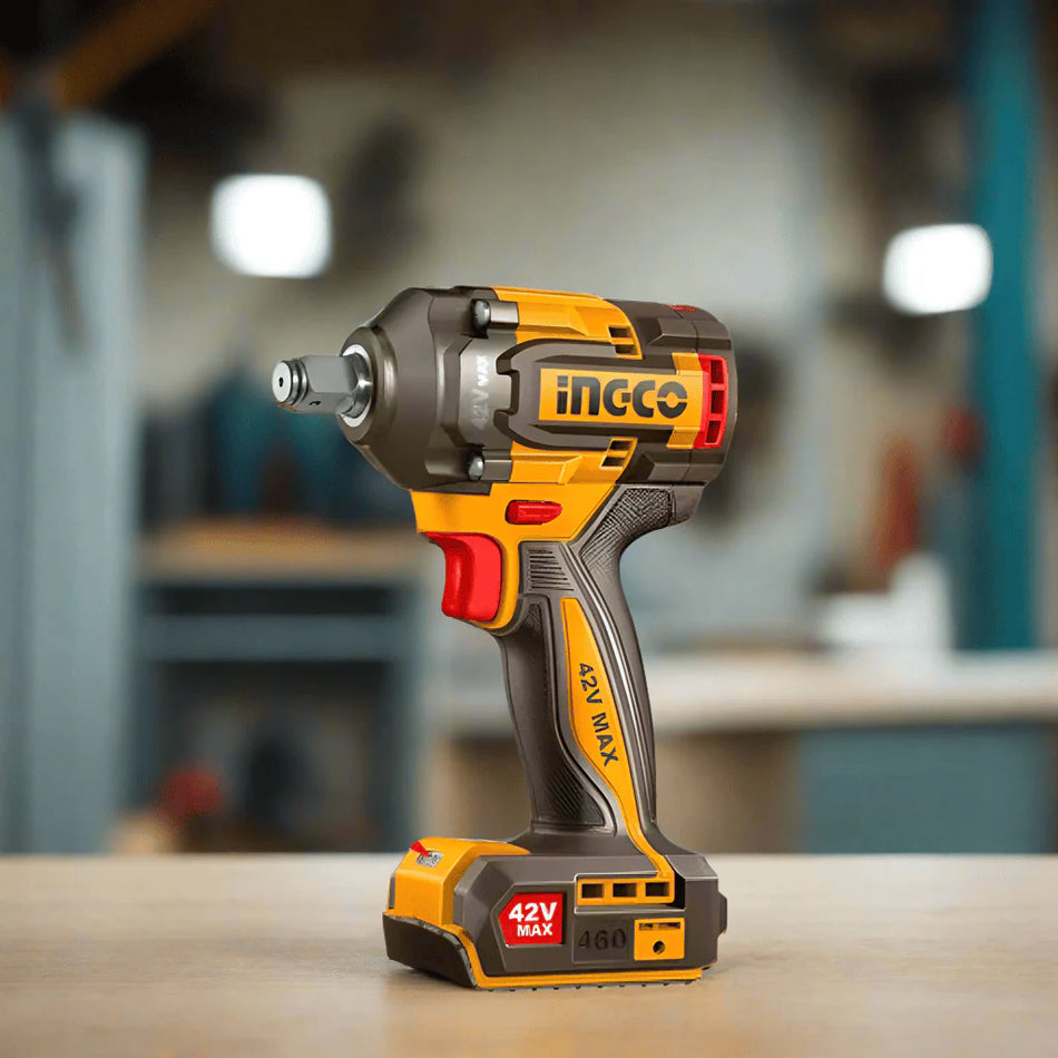 INGCO Cordless Impact Wrench (CIWLI42461) – High-Torque Performance, Ergonomic Brushless Motor Design, Engineered for Reliable Fastening and Efficient Automotive and Industrial Applications.